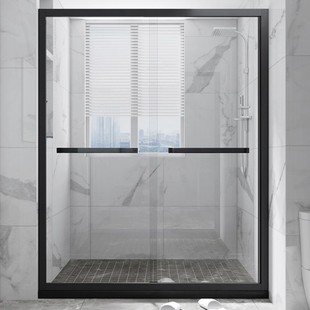 定制浴室玻璃隔断卫生间一字型不锈钢定制干湿分离黑色淋浴房推拉