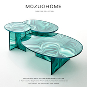MOZUO墨佐摩登时尚设计师ins客厅卧室梦幻流彩水波纹玻璃茶几边几