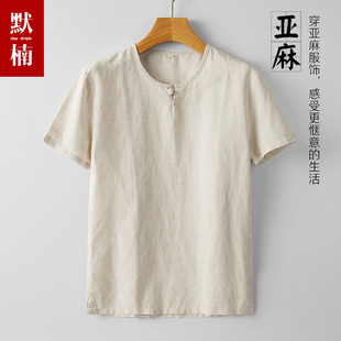 夏季中式棉麻男装中国风t恤男短袖宽松盘扣上衣半袖体恤衫薄