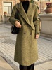 韩国23秋冬高端油画绿色加厚双面羊绒中长款西装领毛呢外套大衣女