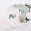 日系学院甜美可爱绣花少女jk短袖，衬衫女夏季学生衬衣+绿领结
