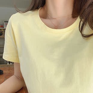 短袖t恤女士，夏季上衣宽松纯棉，浅黄色柠檬2023白色宝石蓝色
