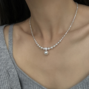 方糖家 原创施家强光珍珠S925纯银渐变项链小众设计高级感锁骨链