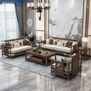 新中式乌金木实木沙发，禅意现代简约高档布艺组合轻奢别墅客厅家具