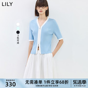 lily2024夏女装(夏女装)设计感拼色气质，通勤款v领基础，款修身针织开衫