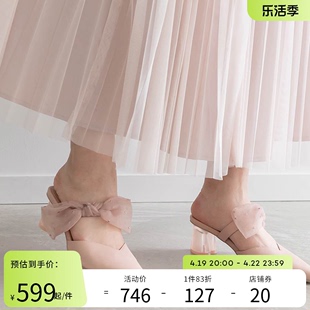 RANDA 24春季日系俏皮感蝴蝶结高跟尖头时尚女单鞋  PD33195