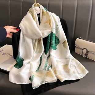 杭州丝绸真丝围巾外搭薄款出游防晒时尚，节日礼物长款女士丝巾披肩