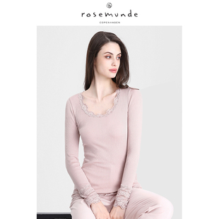 rosemunde商场同款上衣，打底衫女长袖圆领内搭真丝，蕾丝针织衫5209