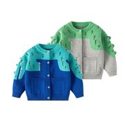 男童针织衫外套春装可爱小恐龙，宝宝纯棉线衣，开衫婴幼儿毛衣打底衫
