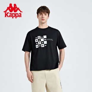 kappa卡帕短袖男女棋盘格，印花运动t恤宽松休闲半袖k0cx2td29d
