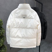 香港白色立领羽绒外套，男款修身短款冬季外套2023男士保暖上衣