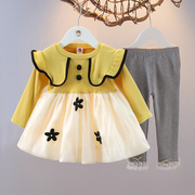 女宝宝春秋纱裙套装1-2-3岁女童秋装洋气公主裙6个月婴儿纯棉衣服