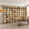 现代简约玻璃门书柜一体整墙书架置物柜实木整墙到顶储物柜展示柜