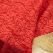 橙红重磅丝毛锦混纺菱形格提花真丝布料新中式服装设计师面料