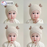 卡度熊宝宝(熊宝宝)帽子，秋冬婴幼儿童可爱超萌韩版针织护耳帽婴儿毛线
