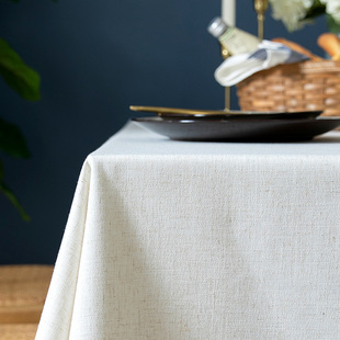 白色棉麻桌布餐厅饭店亚麻日式复古台布长方形，美式乡村西餐桌布艺
