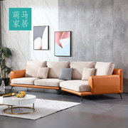 意式轻奢布艺沙发皮布结合客厅家具现代简约极简皮艺棉麻转角组合