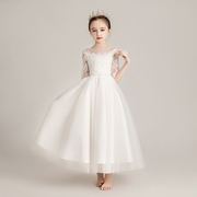 花童公主裙女童礼服连衣裙，儿童白色婚纱裙钢琴，洋气长裙大童演出服