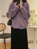 女士宽松v领针织开衫外穿温柔风长袖毛衣外套女2023春装紫色上衣