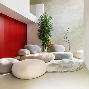 现代简约大师设计创意个性，鹅卵石小户型模块组合异形，布艺沙发定制
