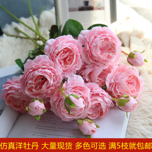 仿真3头洋牡丹花婚庆，婚礼装饰玫瑰花束，客厅摆设欧式绢花牡丹假花