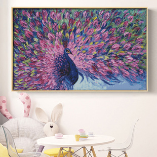 油画孔雀开屏紫气东来 小白十字绣套件  客厅卧室 精准印花