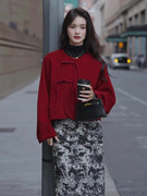 红色双面羊绒大衣女2024春季品牌高端呢子新中式国风羊毛外套