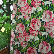 北欧卧室书房美式田园乡村玫瑰，花卉花朵手绘图案，棉麻亚麻窗帘布料