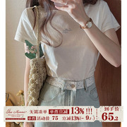 jmwomen纯棉纯色圆领字母印花短袖t恤女夏季日系简约宽松显瘦上衣