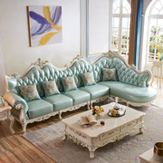 聚 欧式沙发组合客厅奢华真皮转角小户型实木家俱简欧轻奢X007