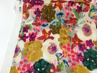 艺术风粉底抽象花朵果实数码印花布 diy拼布旗袍儿童连衣裙水桶包