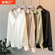 三醋酸白色雪纺衬衫女春秋，韩国设计感小众气质真丝上衣2024年