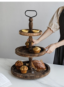 创意欧式面包水果零食甜品架，实木蛋糕盘，木质甜品台装饰托盘展示架