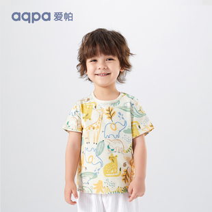 aqpa爱帕 儿童短袖男女童T恤夏季薄款卡通萌趣宝宝纯棉衣服