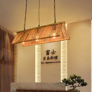 中式吧台收银台吊灯仿古竹编竹艺长条灯茶室餐厅饭店客厅禅意木艺