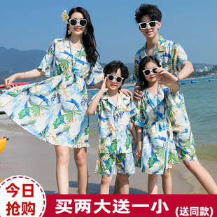 沙滩裙三亚海边度假亲子装夏装2024一家三四口母子母女时尚连衣裙