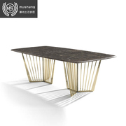 vf大理石餐桌长方形不锈钢，餐桌高端定制意式轻奢别墅大平层餐桌