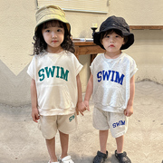 儿童夏装套装男童运动女童，2024夏季韩版宽松休闲宝宝背心短裤