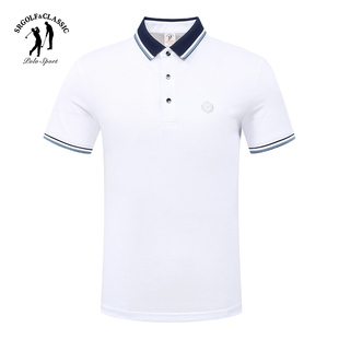 双人高尔夫蓝白色拼接夏季商务休闲男士短袖，t恤大码子190码polo衫