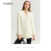 amii2024冬优雅经典香风，v领镶边一手长，外套女上衣