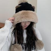 冬季韩版百搭可爱耳朵毛绒帽女款加绒护耳雷锋帽子女保暖包头帽!