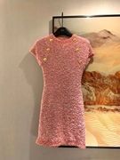 欧洲站2024夏女装法式粉色短袖连衣裙针织性感修身时髦包臀裙