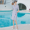 夏季短袖淡紫色时尚连衣裙修身显瘦荷叶边设计感职业装裙子女正装