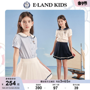 elandkids衣恋童装，春夏女童学院风，海军领衬衫短裙套装