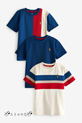 NEXT英国男童装24夏男大童红白蓝色条纹拼接纯棉短袖T恤3件套