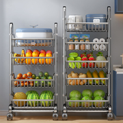 不锈钢厨房菜篮子置物架多层落地可移动放水果，蔬菜多功能家用推车