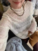 蕾丝钩花薄款镂空细羊毛，针织衫女2023欧货洋气半高领打底衫潮