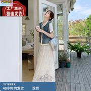 牛仔马甲半身裙套装女蕾丝花边2025夏季新款超好看韩系短袖两件套