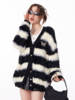 zizifei秋冬季设计感黑白条纹，软糯厚实慵懒针织，开衫毛毛衣(毛毛衣)外套女