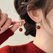 红色蝴蝶结珍珠耳饰高级感气质，新年耳环百搭纯银，耳钉女小众设计感